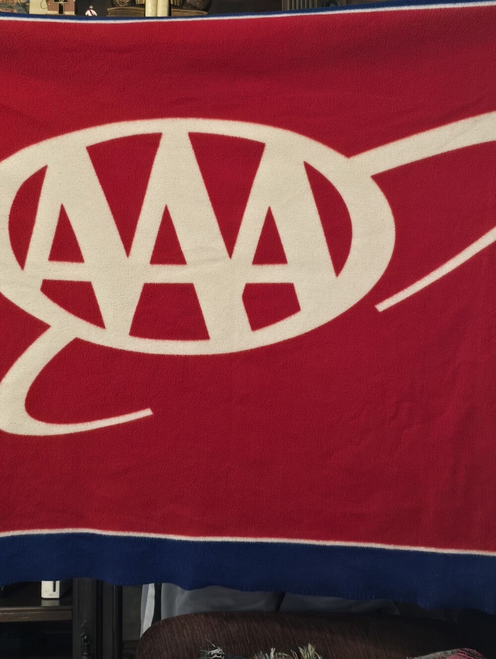 Vintage AAA Auto Club Promotional Throw Blanket Blue Red Reversible Appx 62"x44"